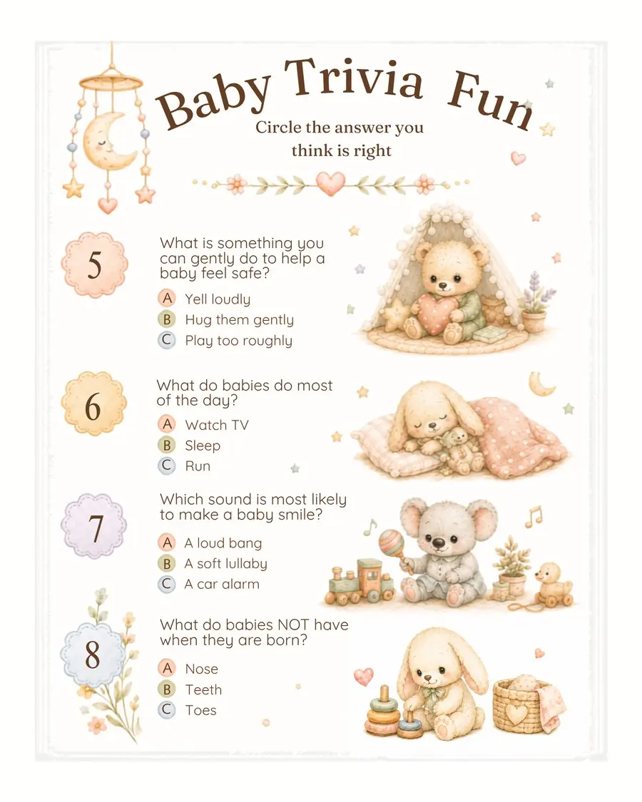Baby Trivia Fun interior page — playful multiple-choice questions